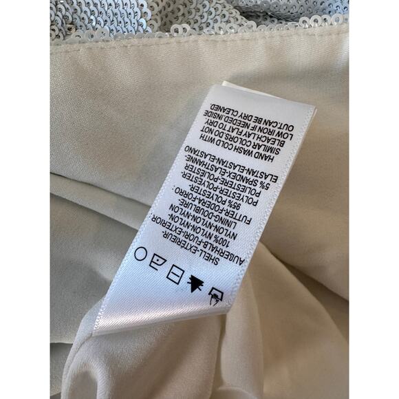 NWT DRESS THE POPULATION Silver Emilia Sequin Long Sleeve Cocktail Dress Size L - Picture 12 of 12